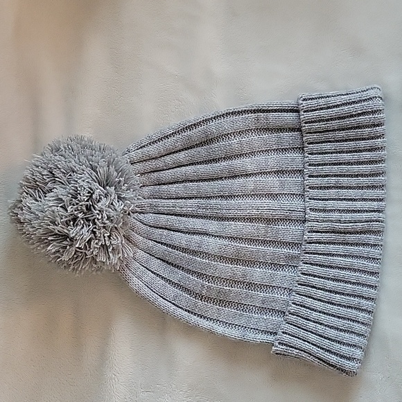 MK Ribbed Grey Beanie with Pom Pom - Picture 5 of 5